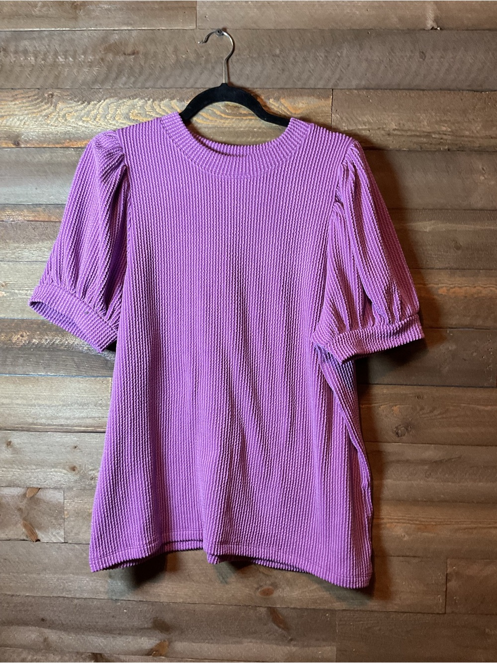 Zenana Magenta Ribbed Puff Sleeve Short Sleeve Top Women’s Size Large NWT